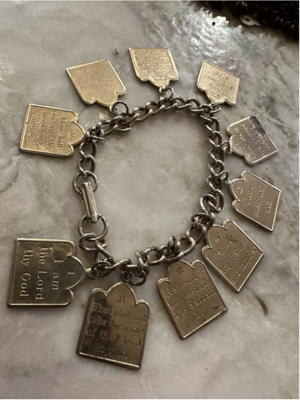 Vintage Ten Commandments English Gold Tone Charm Bracelet